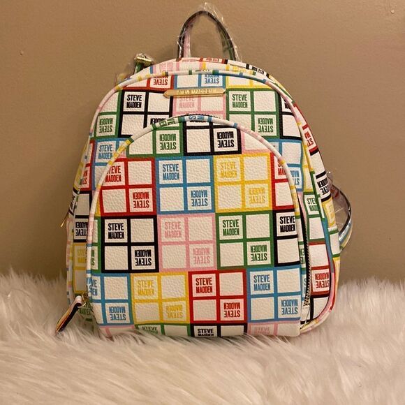 NWT Steve Madden Bjordan White Floral Logo Backpack - w/ Matching Wristlet - Picture 4 of 17